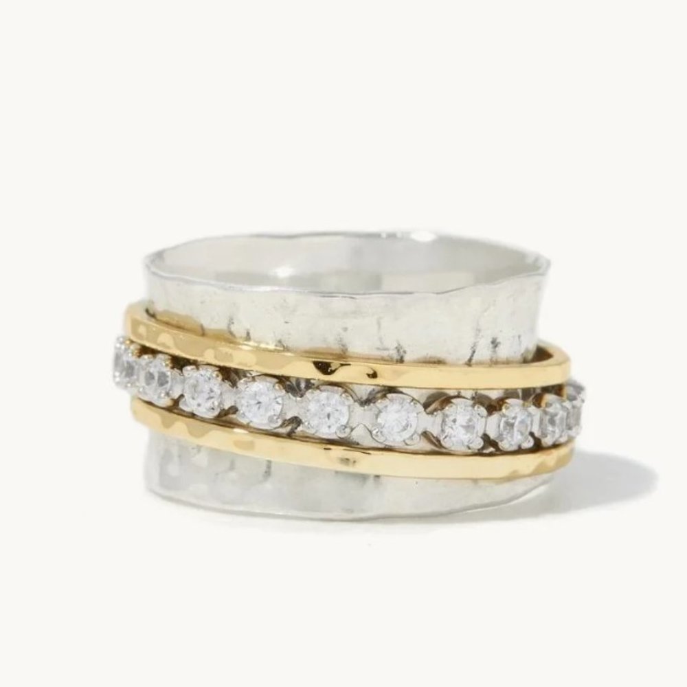 Ideaure Aria Spinner Ring, Two tone Silver/Gold, Size 7.5